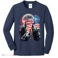 Patriotic Usa American Flag Three Wolves Moon Kids Long Sleeve Shirt thumb 0