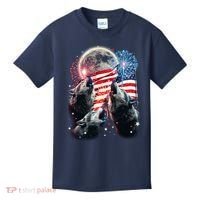 Patriotic Usa American Flag Three Wolves Moon Kids T-Shirt thumb 0