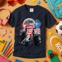 Patriotic Usa American Flag Three Wolves Moon Kids T-Shirt thumb 3