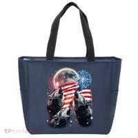 Patriotic Usa American Flag Three Wolves Moon Tote Bag thumb 0