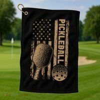 Pickleball Us American Flag Golf Towel thumb 1
