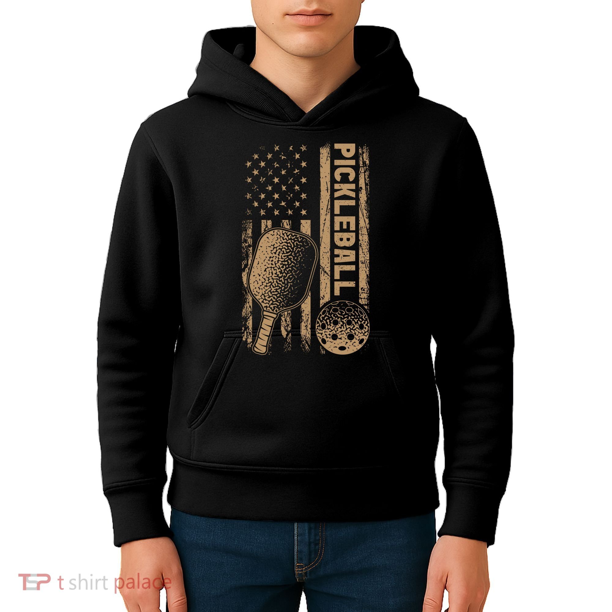 Pickleball Us American Flag Kids Hoodie
