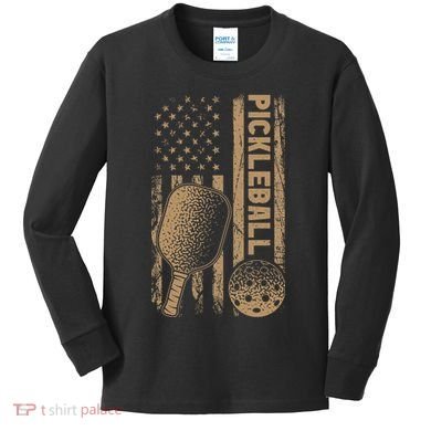 Pickleball Us American Flag Kids Long Sleeve Shirt