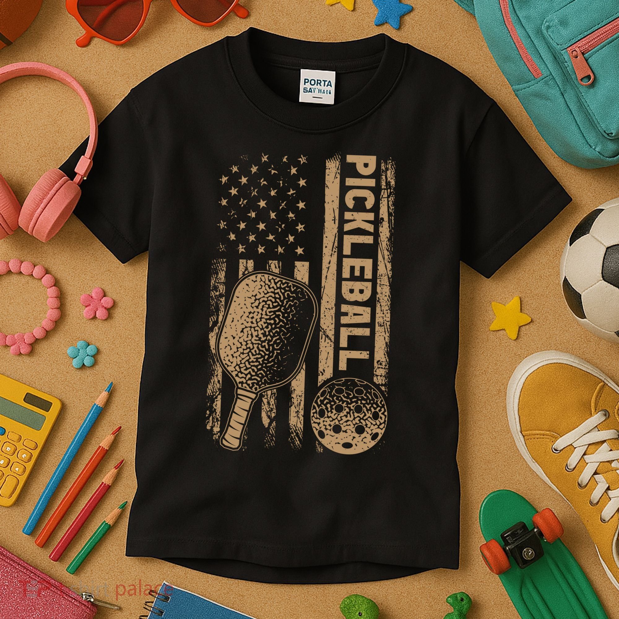 Pickleball Us American Flag Kids T-Shirt
