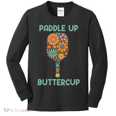 Paddle Up Buttercup Floral Pickleball Paddle Kids Long Sleeve Shirt