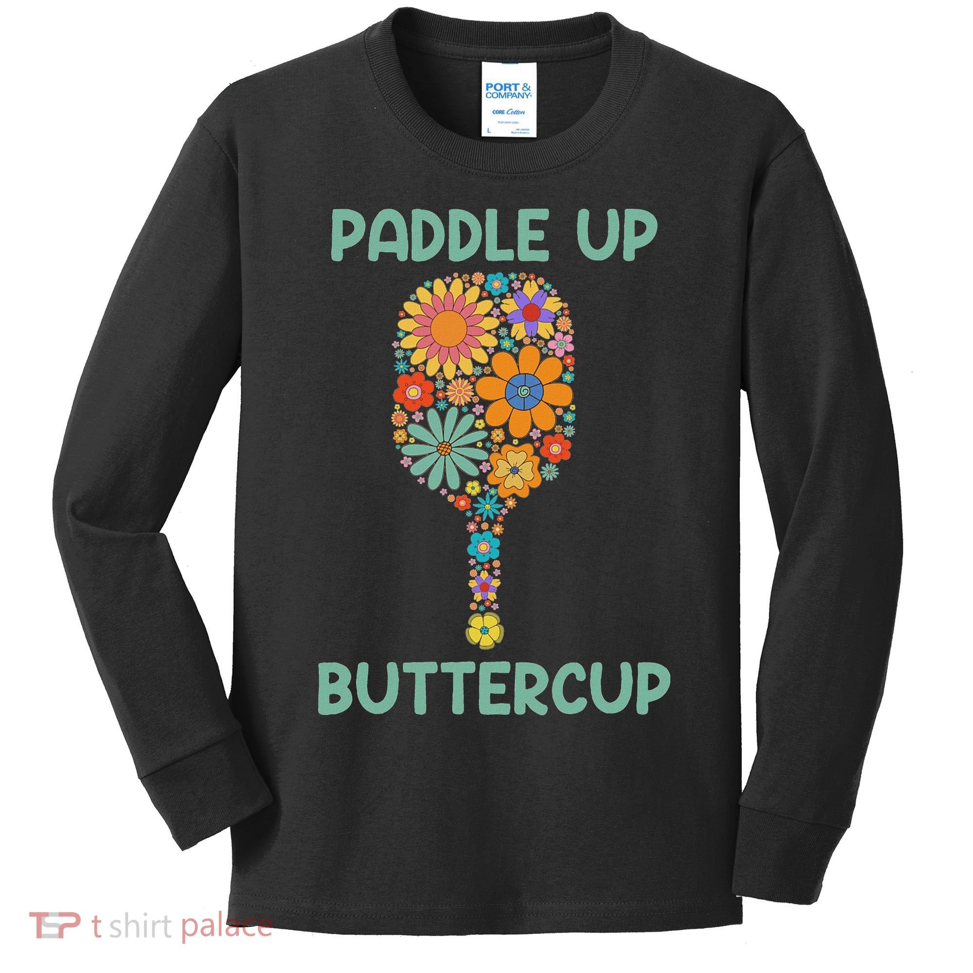 Paddle Up Buttercup Floral Pickleball Paddle Kids Long Sleeve Shirt