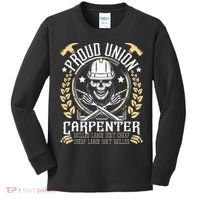 Proud Union Carpenter Woodworking Carpentry Woodworker Kids Long Sleeve Shirt thumb 0