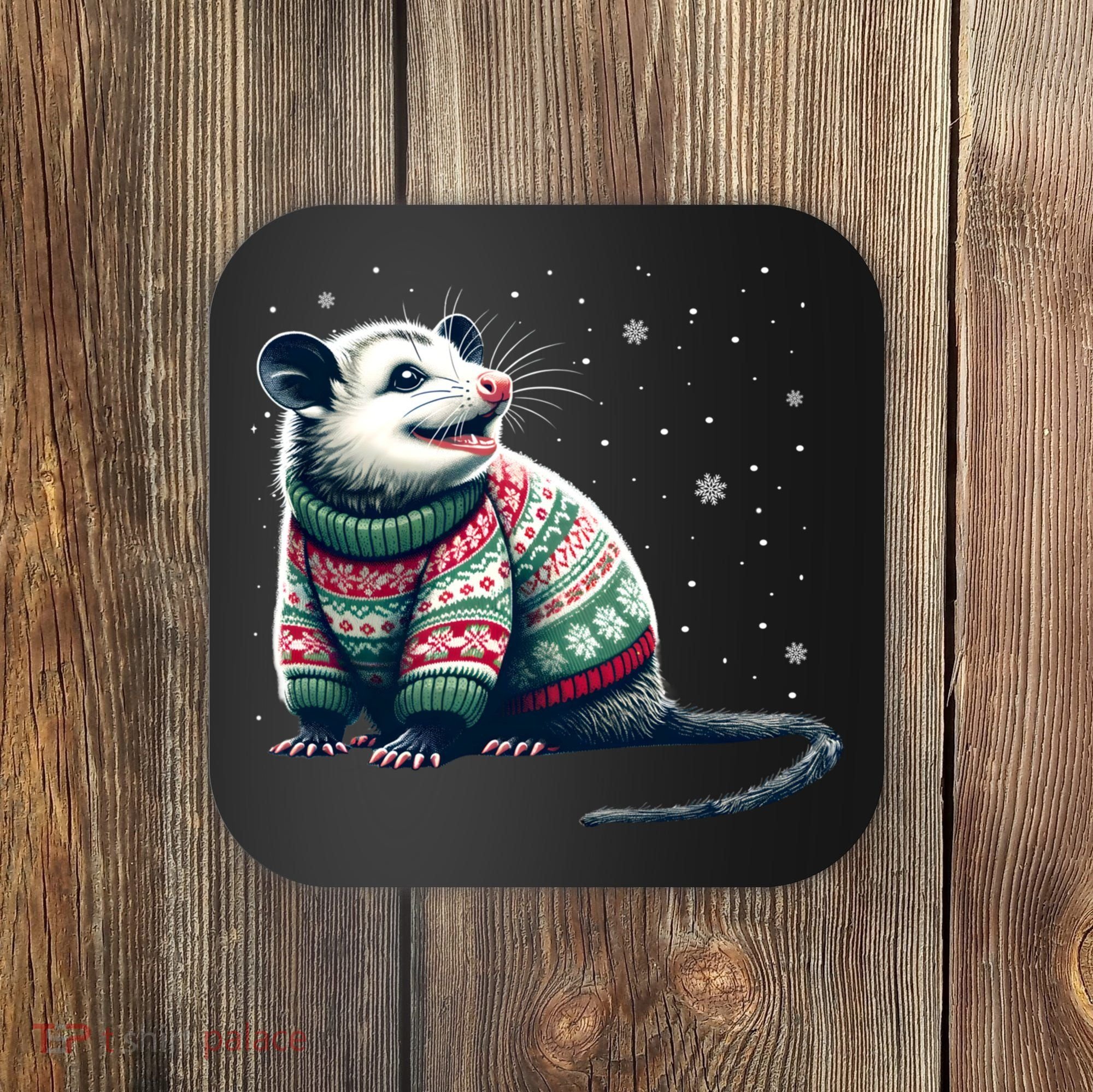 Possum Ugly Christmas Sweater Opposum Lover Rodent Owner Coaster