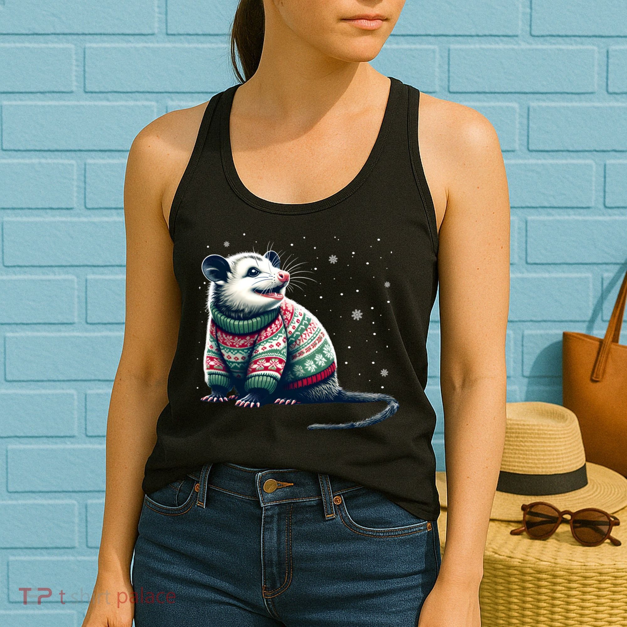 Possum Ugly Christmas Sweater Opposum Lover Rodent Owner Women's Tank Top