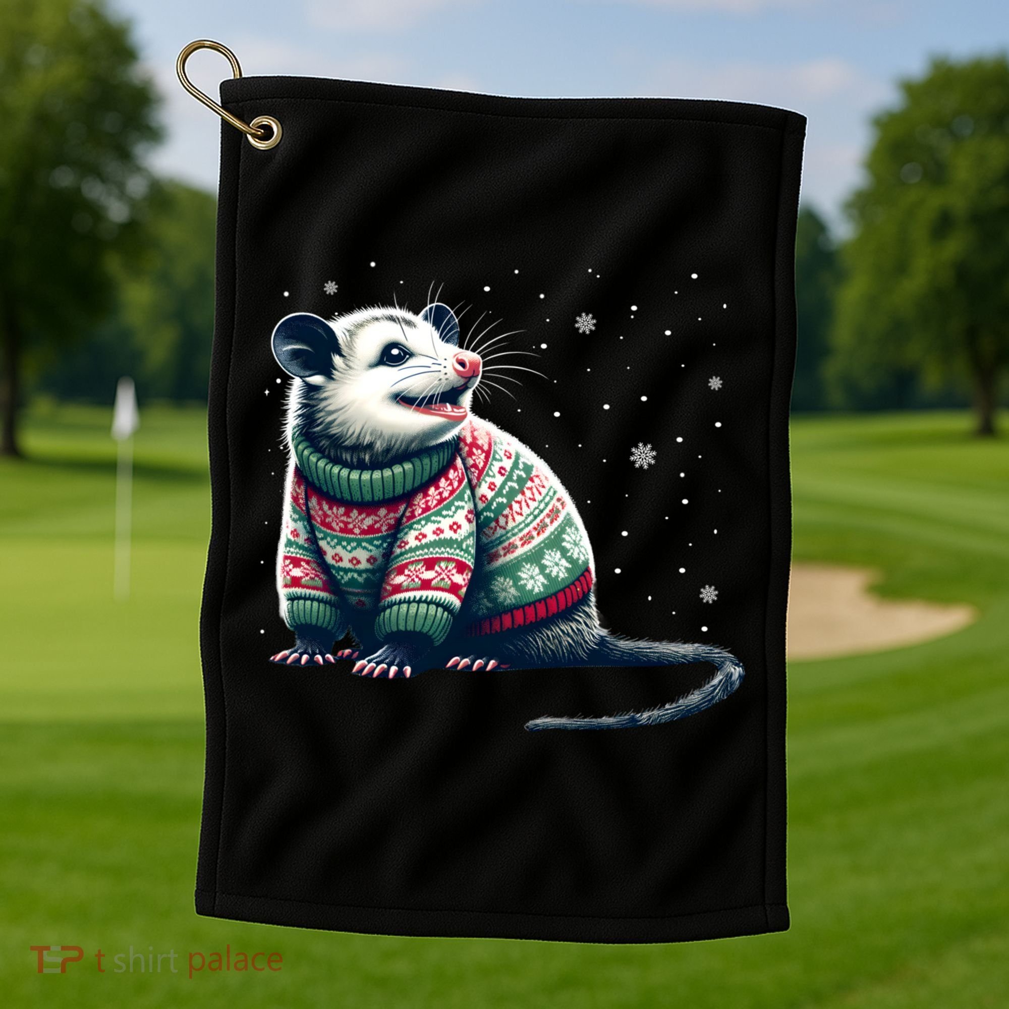 Possum Ugly Christmas Sweater Opposum Lover Rodent Owner Golf Towel