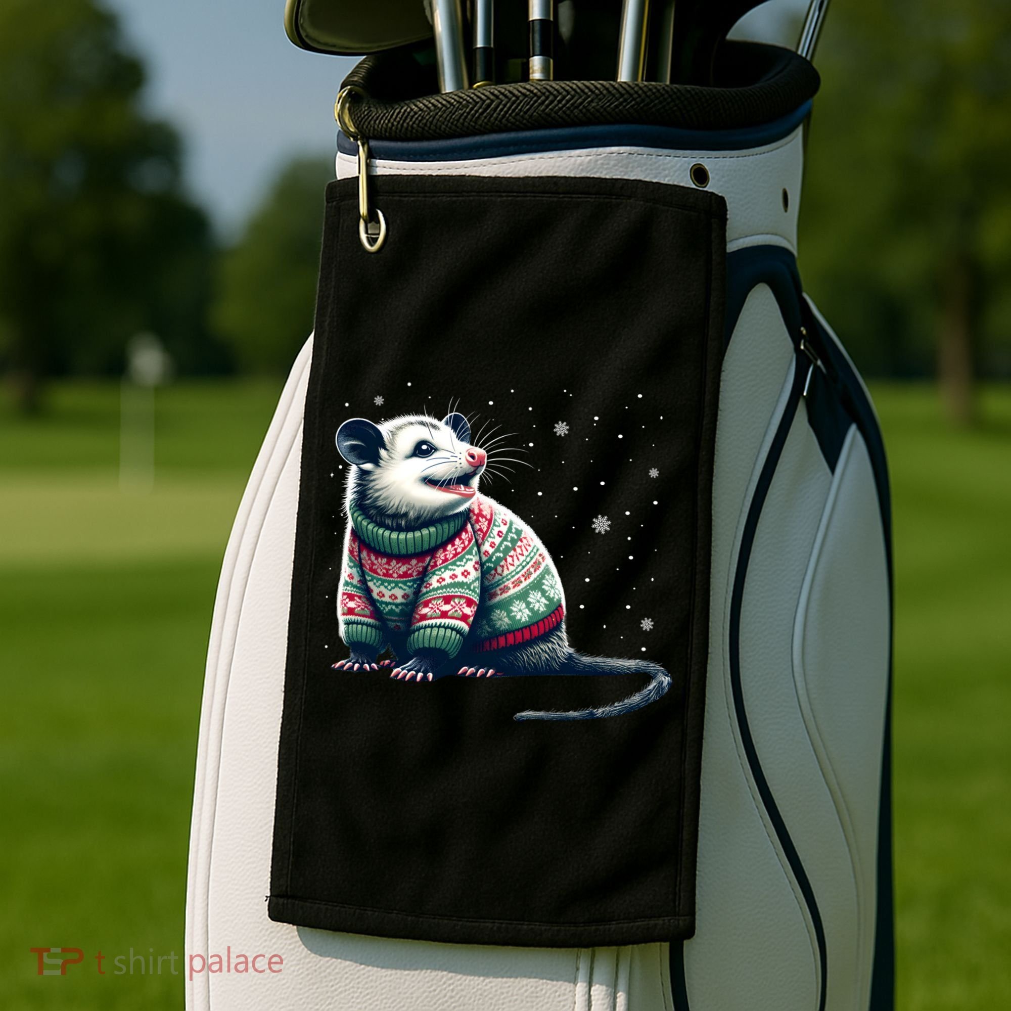Possum Ugly Christmas Sweater Opposum Lover Rodent Owner Golf Towel