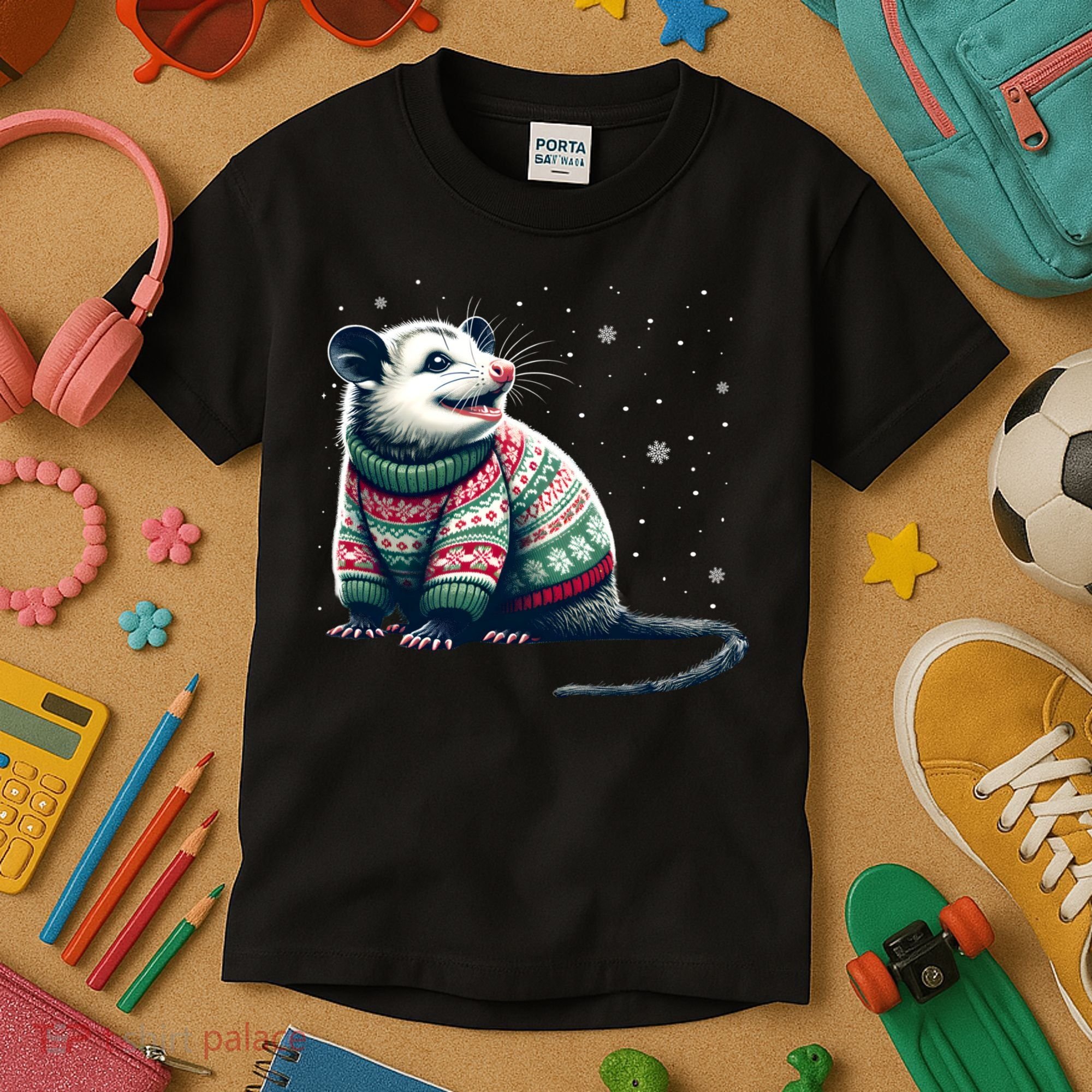 Possum Ugly Christmas Sweater Opposum Lover Rodent Owner Kids T-Shirt