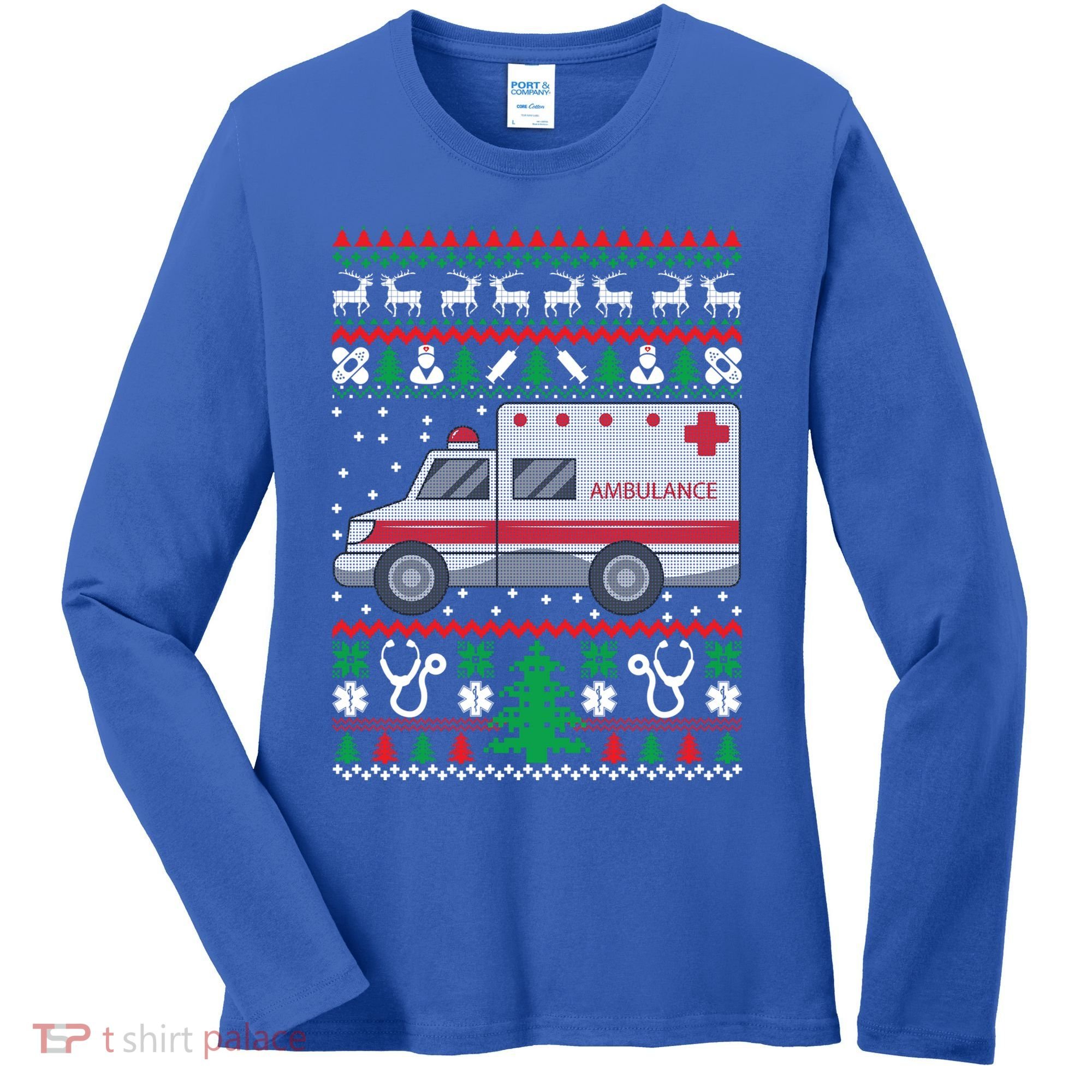 Paramedic Ugly Christmas Funny Gift Holiday Emt Ems Funny Gift Women's Long Sleeve Shirt