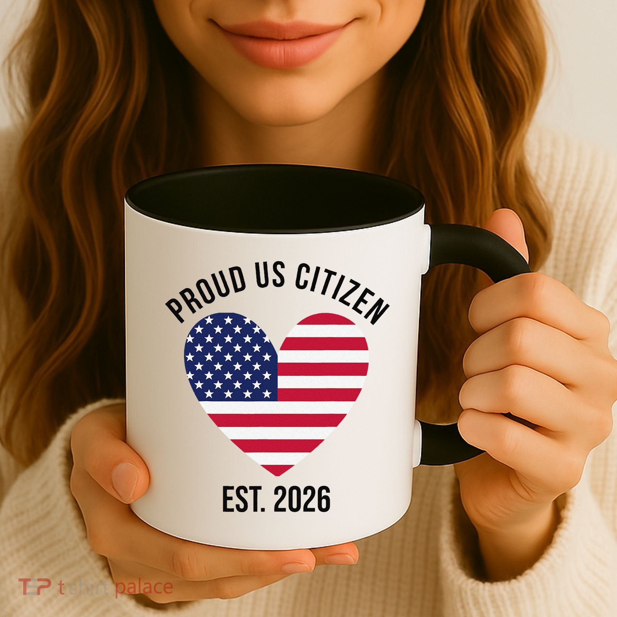 Proud US Citizen EST 2026 USA Flag Heart Coffee Mug