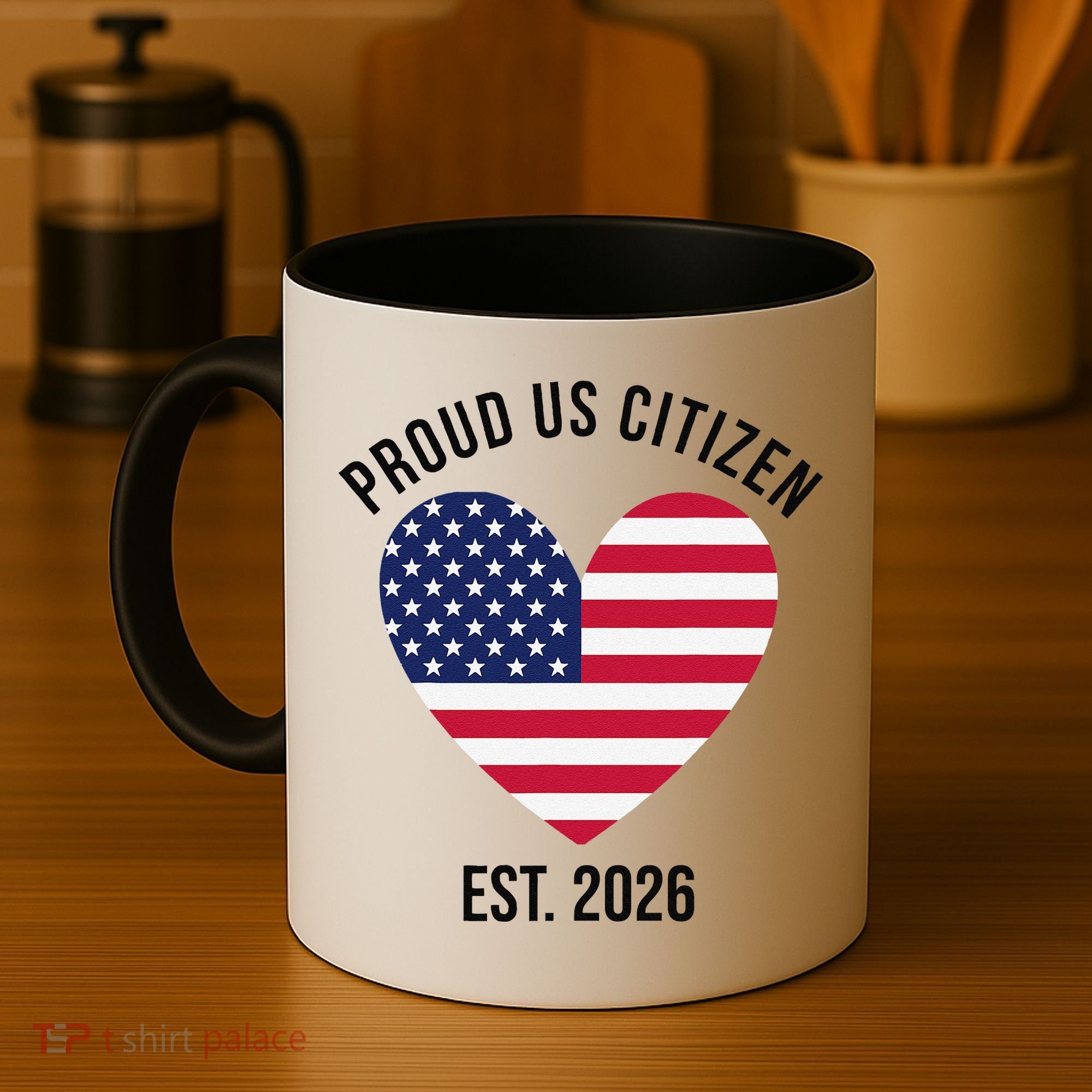 Proud US Citizen EST 2026 USA Flag Heart Coffee Mug