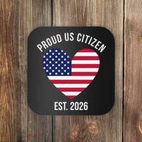 Proud US Citizen EST 2026 USA Flag Heart Coaster thumb 0