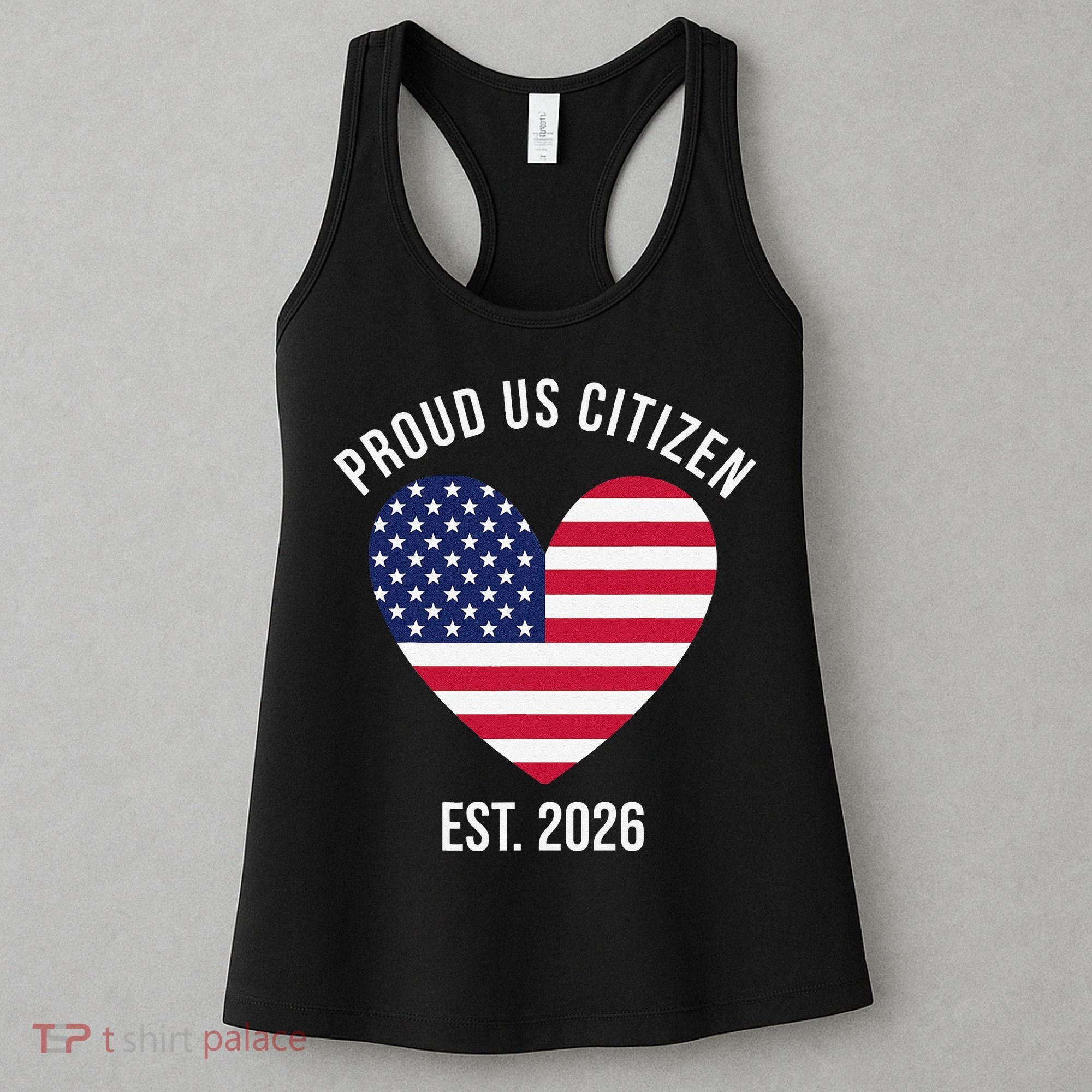 Proud US Citizen EST 2026 USA Flag Heart Women's Tank Top