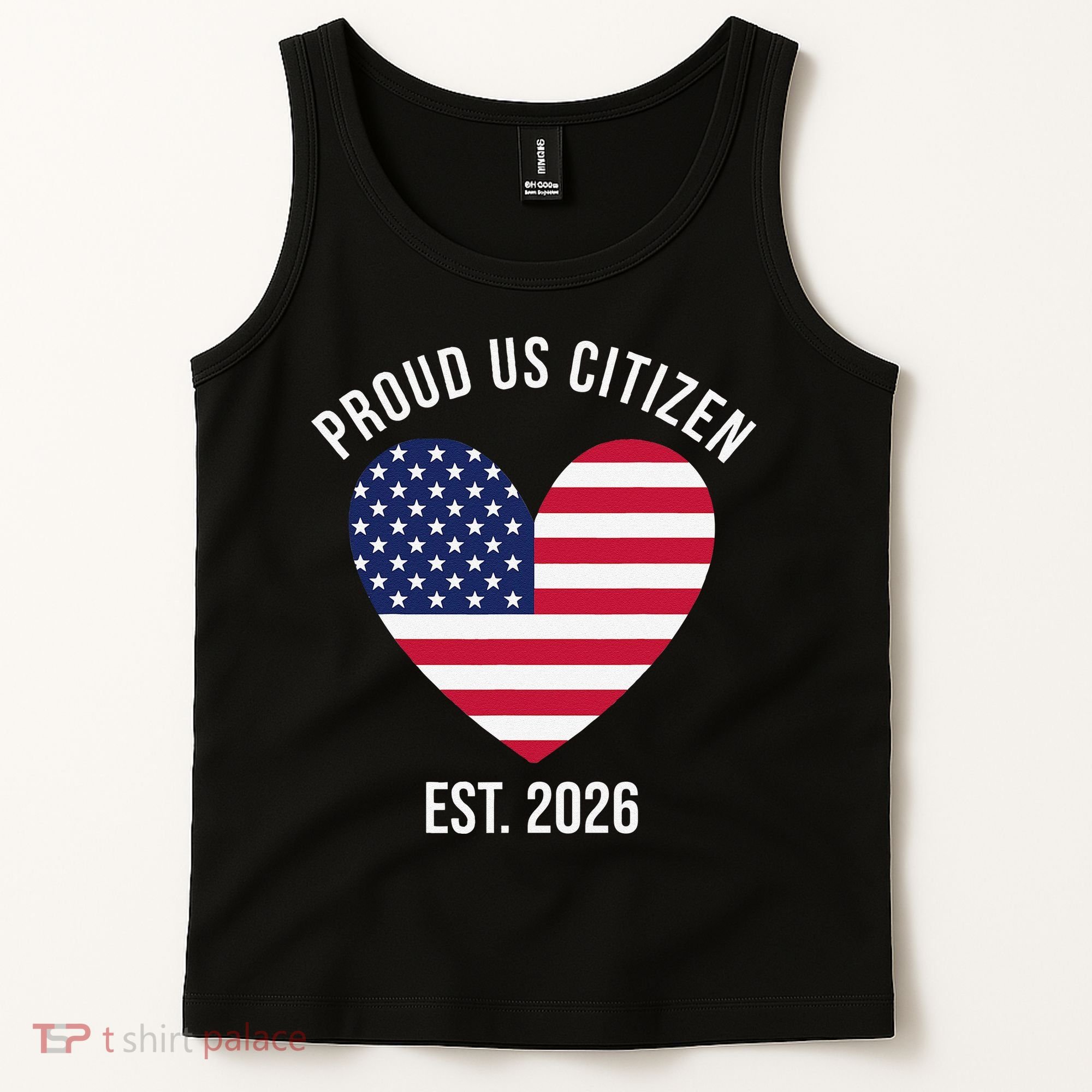 Proud US Citizen EST 2026 USA Flag Heart Tank Top