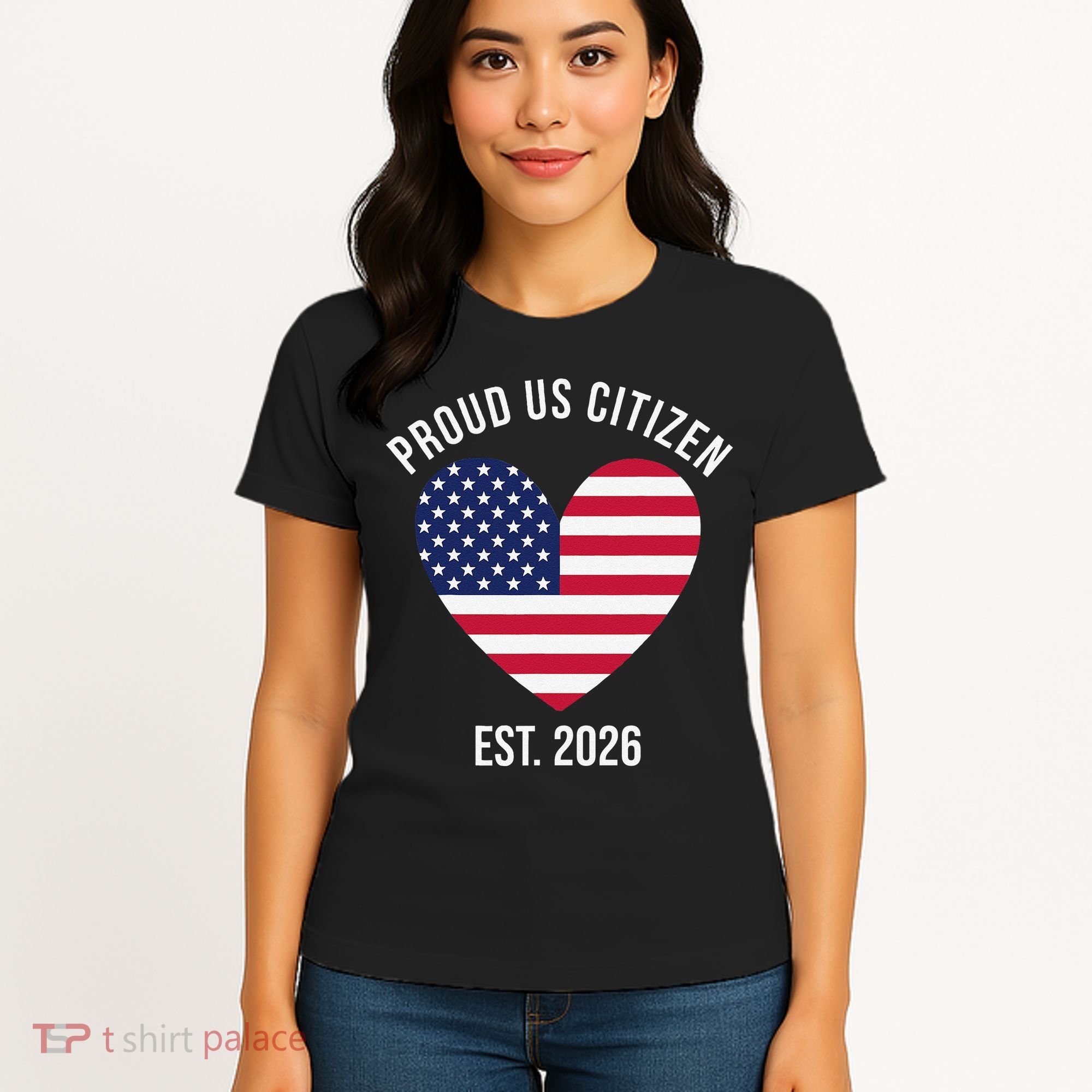 Proud US Citizen EST 2026 USA Flag Heart Women's T-Shirt