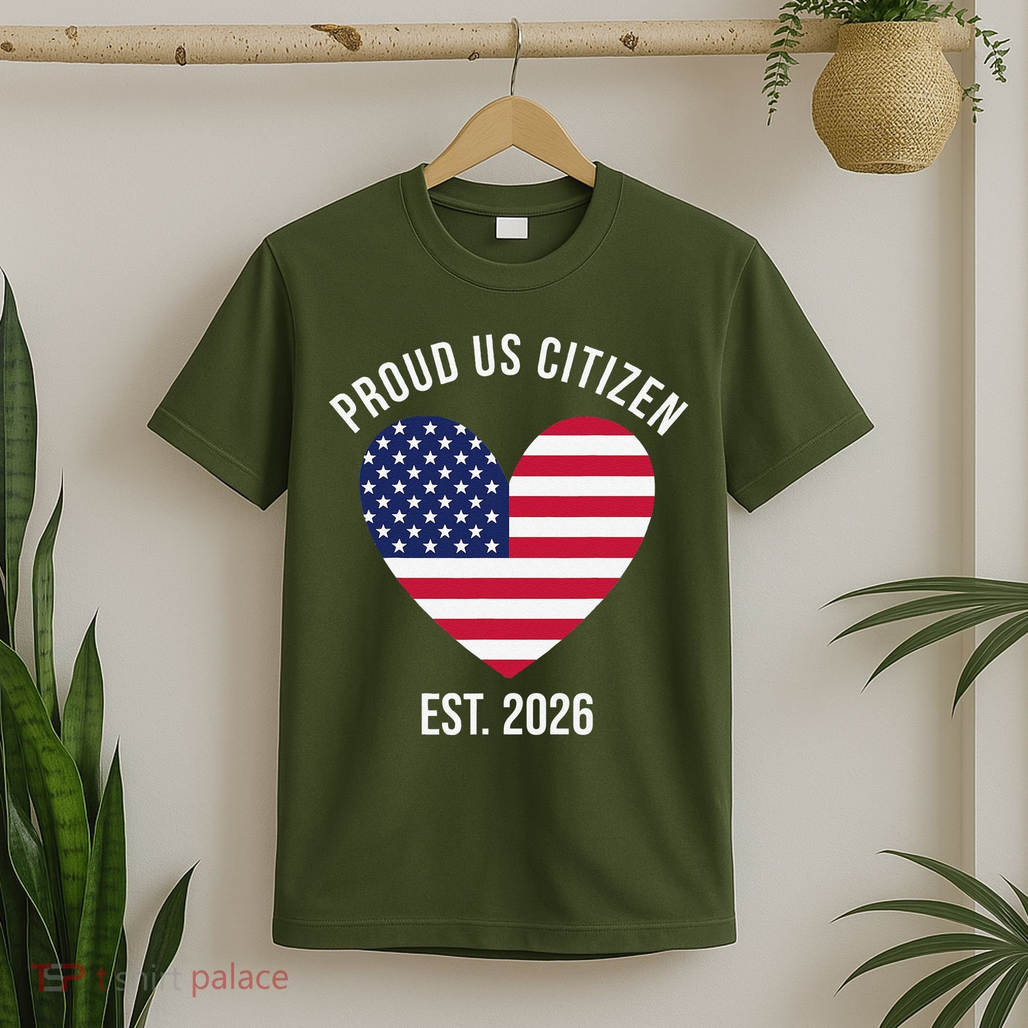 Proud US Citizen EST 2026 USA Flag Heart T-Shirt
