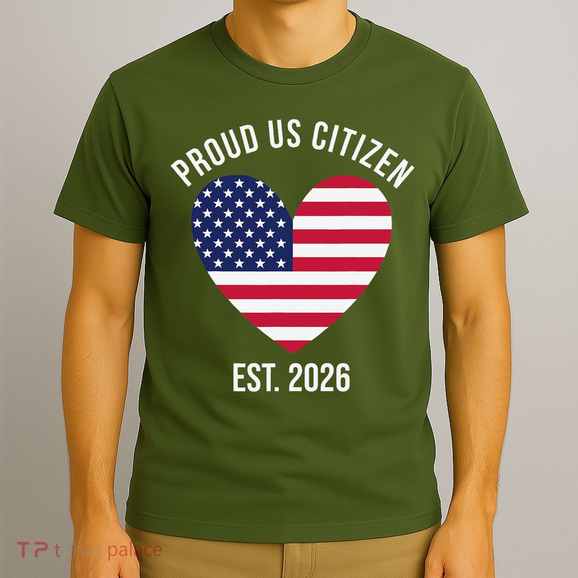 Proud US Citizen EST 2026 USA Flag Heart T-Shirt