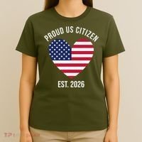 Proud US Citizen EST 2026 USA Flag Heart T-Shirt thumb 4