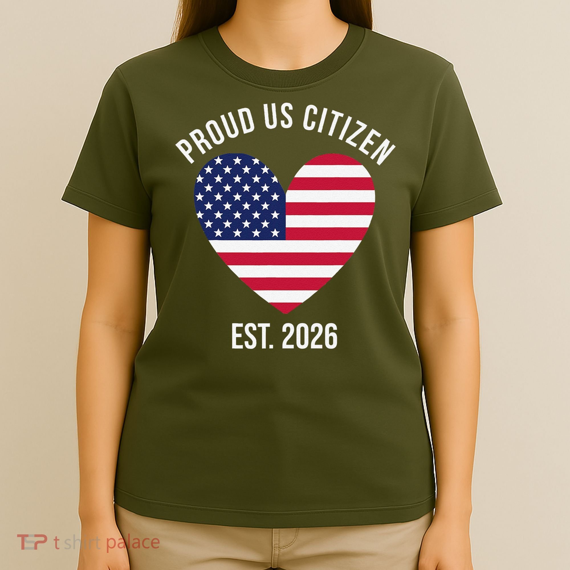 Proud US Citizen EST 2026 USA Flag Heart T-Shirt