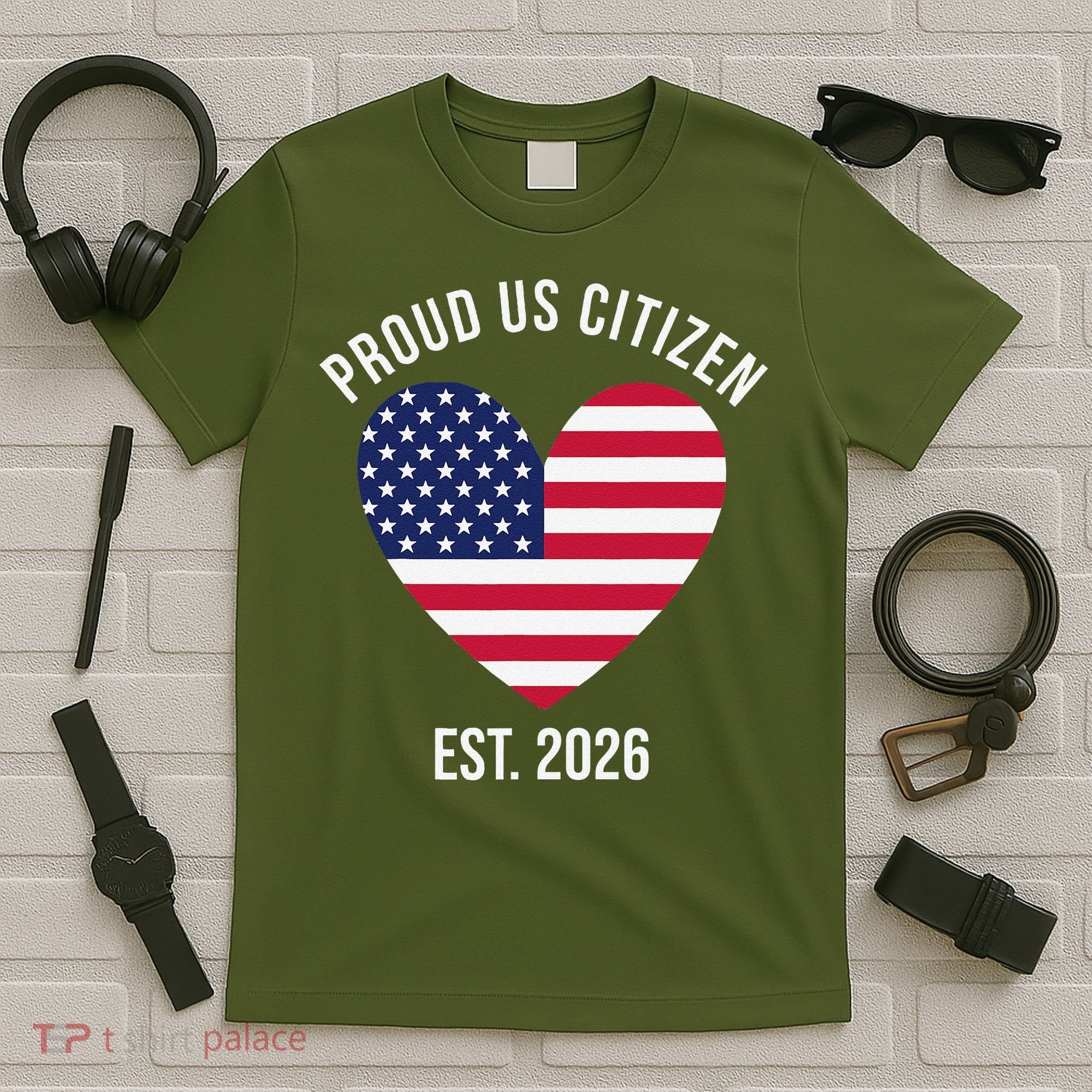Proud US Citizen EST 2026 USA Flag Heart T-Shirt