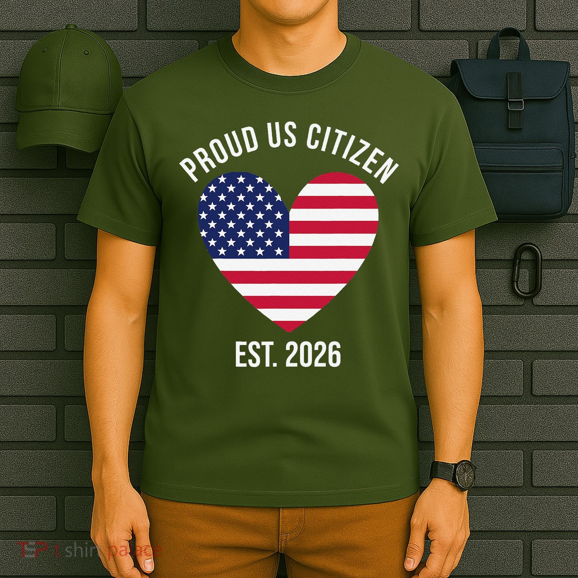 Proud US Citizen EST 2026 USA Flag Heart T-Shirt