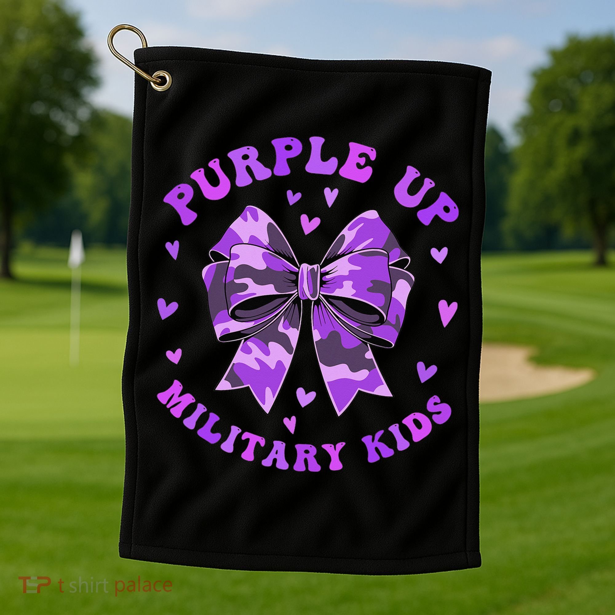 Purple Up Child Coquette Bow Camo Groovy Military Golf Towel