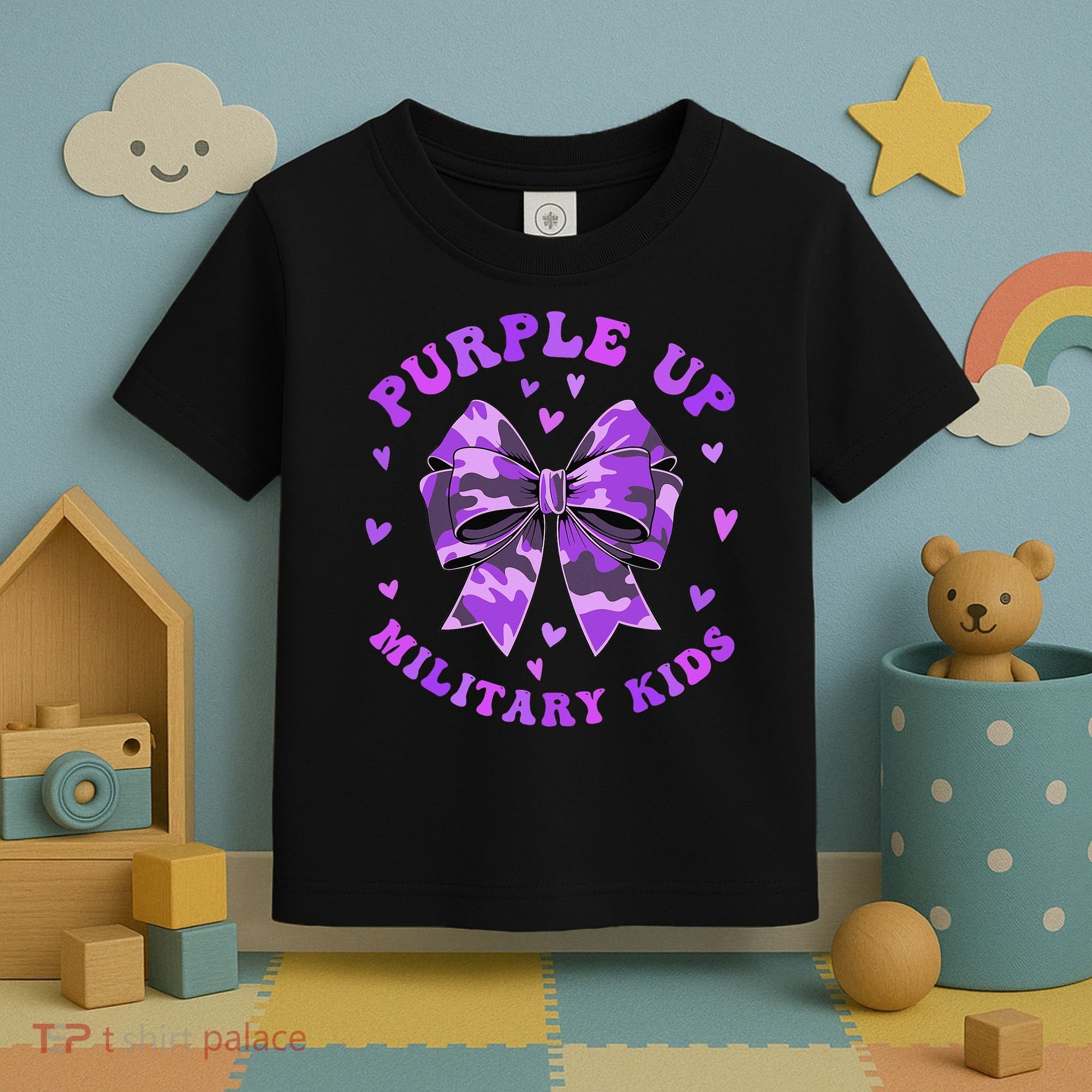 Purple Up Child Coquette Bow Camo Groovy Military Toddler T-Shirt