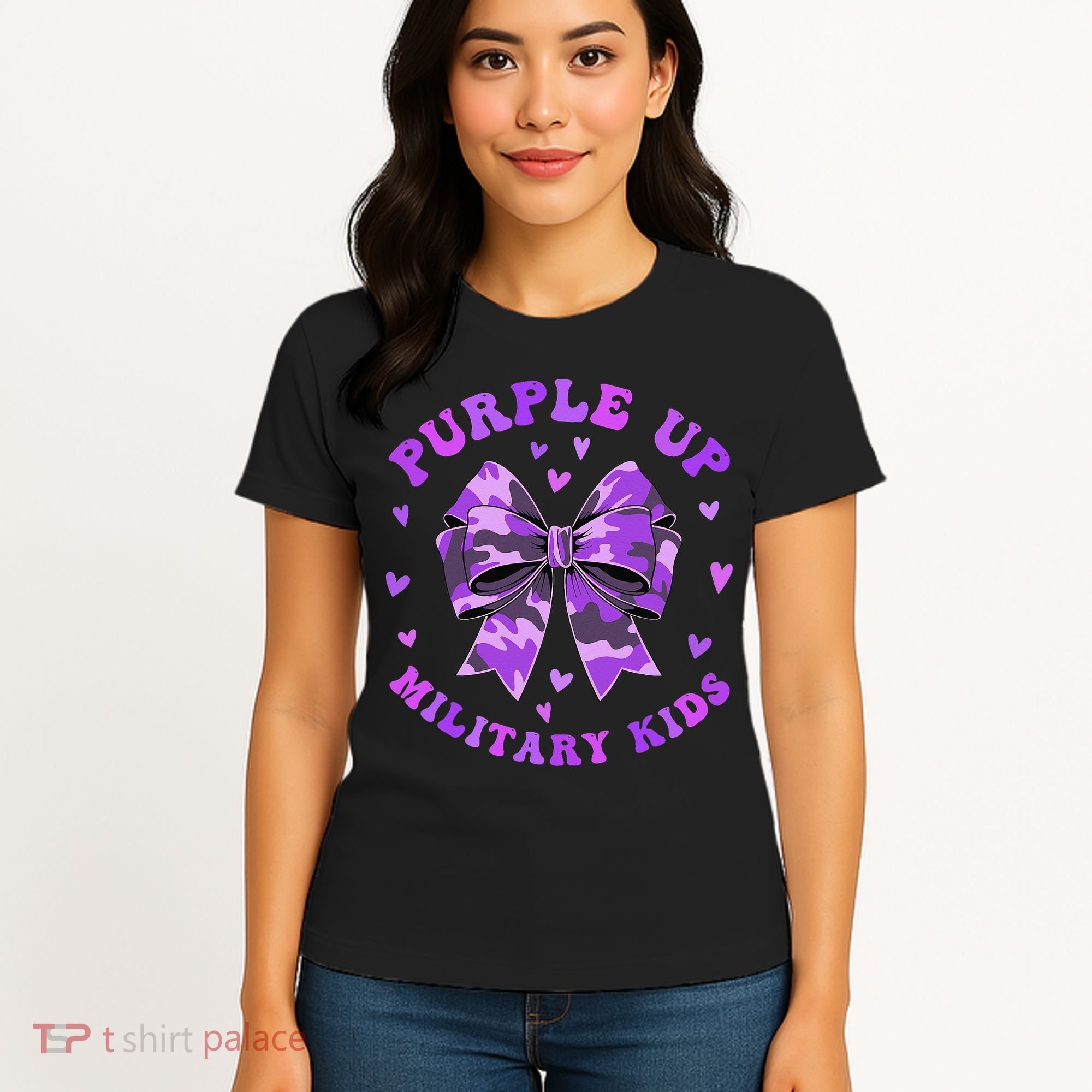 Purple Up Child Coquette Bow Camo Groovy Military Women's T-Shirt