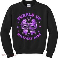 Purple Up Child Coquette Bow Camo Groovy Military Kids Sweatshirt thumb 0