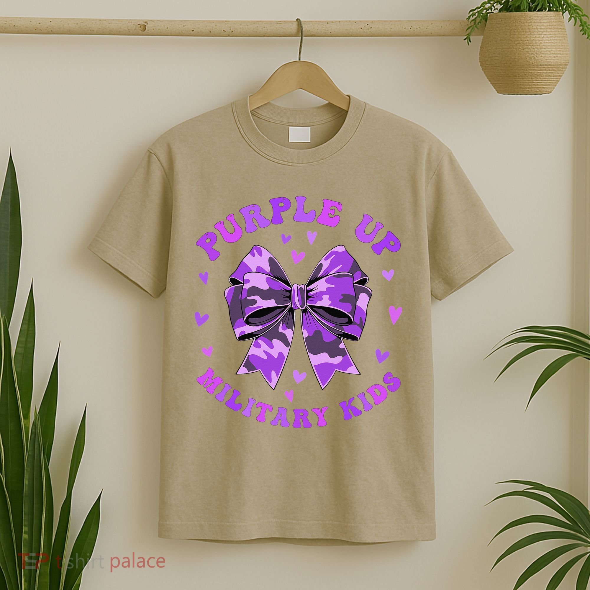 Purple Up Child Coquette Bow Camo Groovy Military T-Shirt