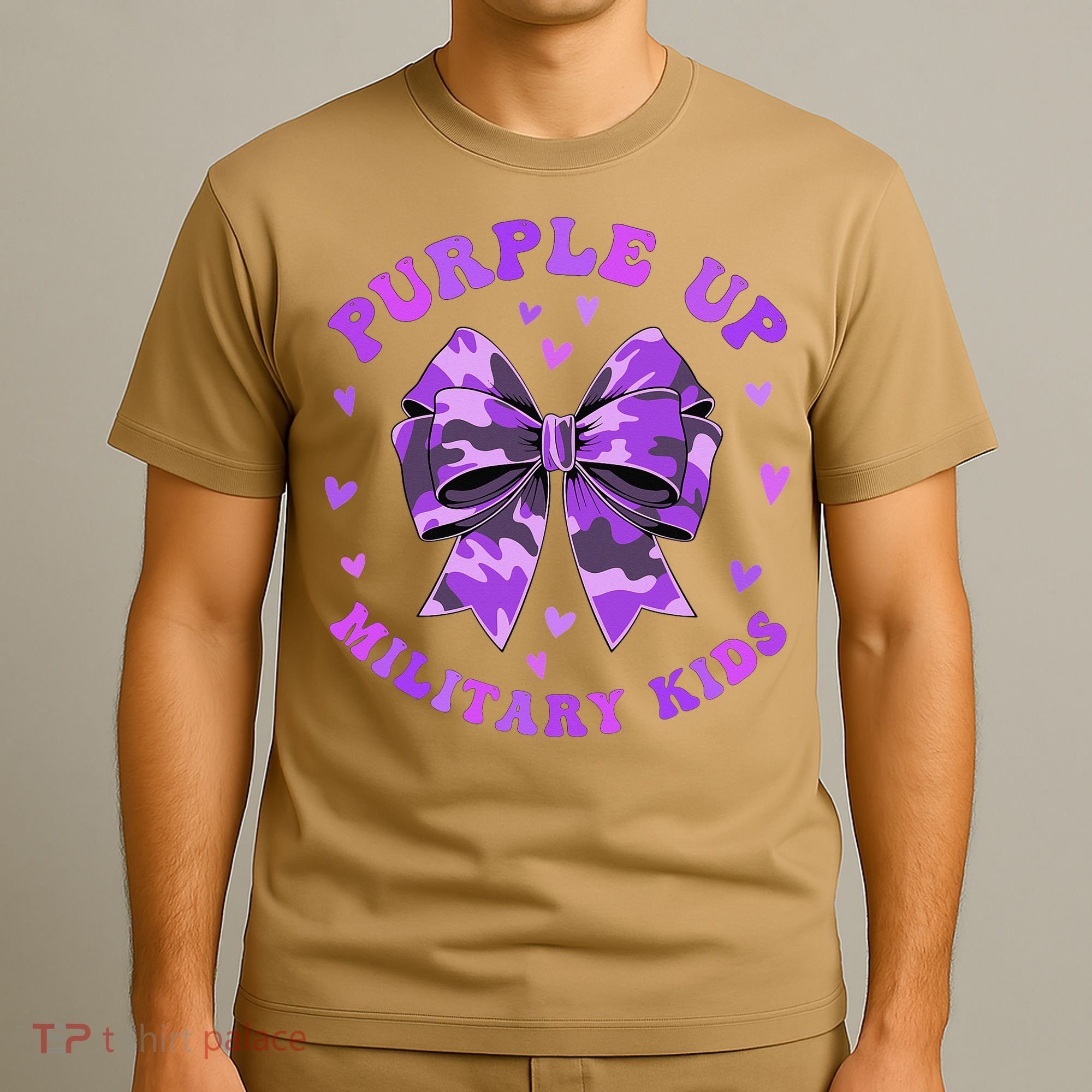 Purple Up Child Coquette Bow Camo Groovy Military T-Shirt