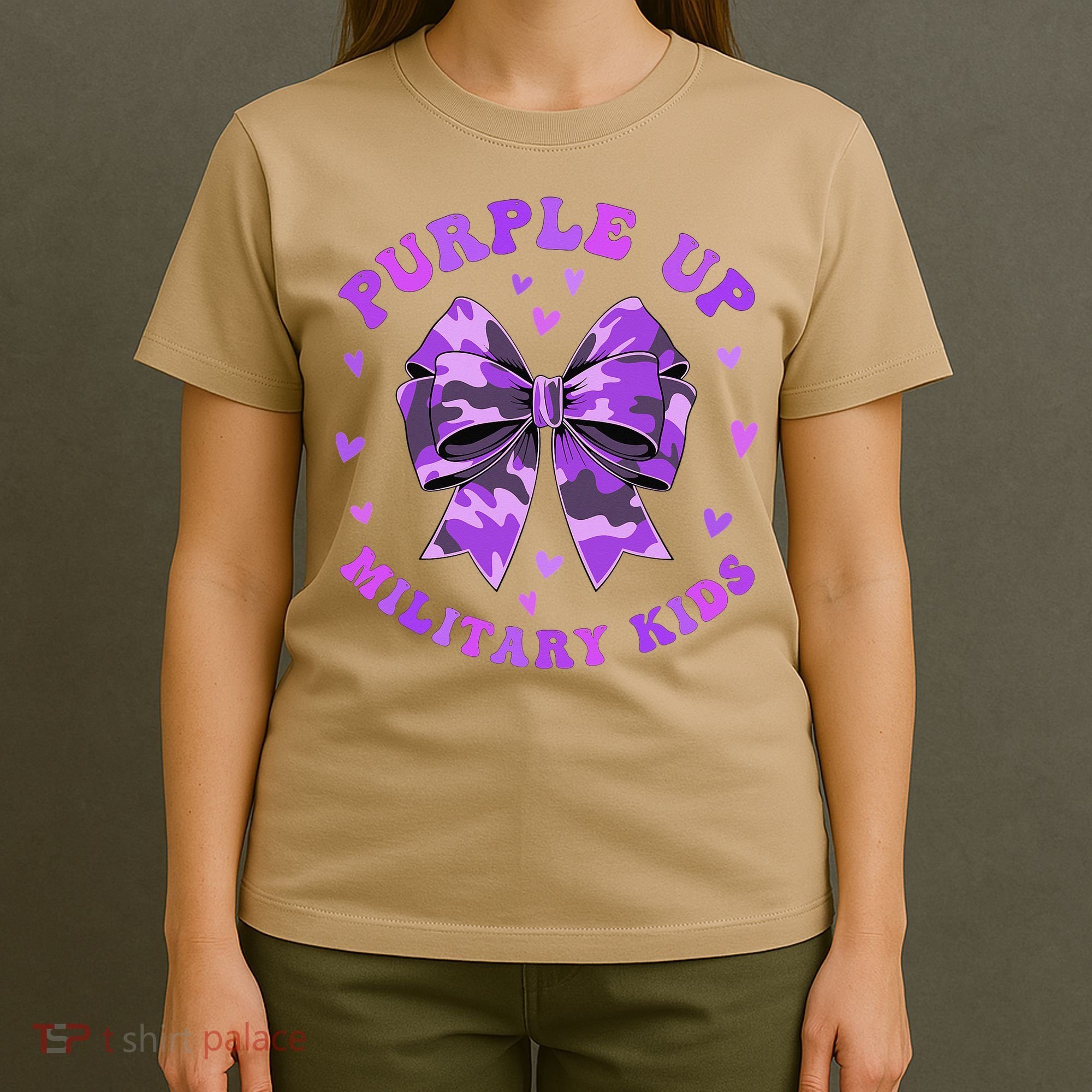Purple Up Child Coquette Bow Camo Groovy Military T-Shirt