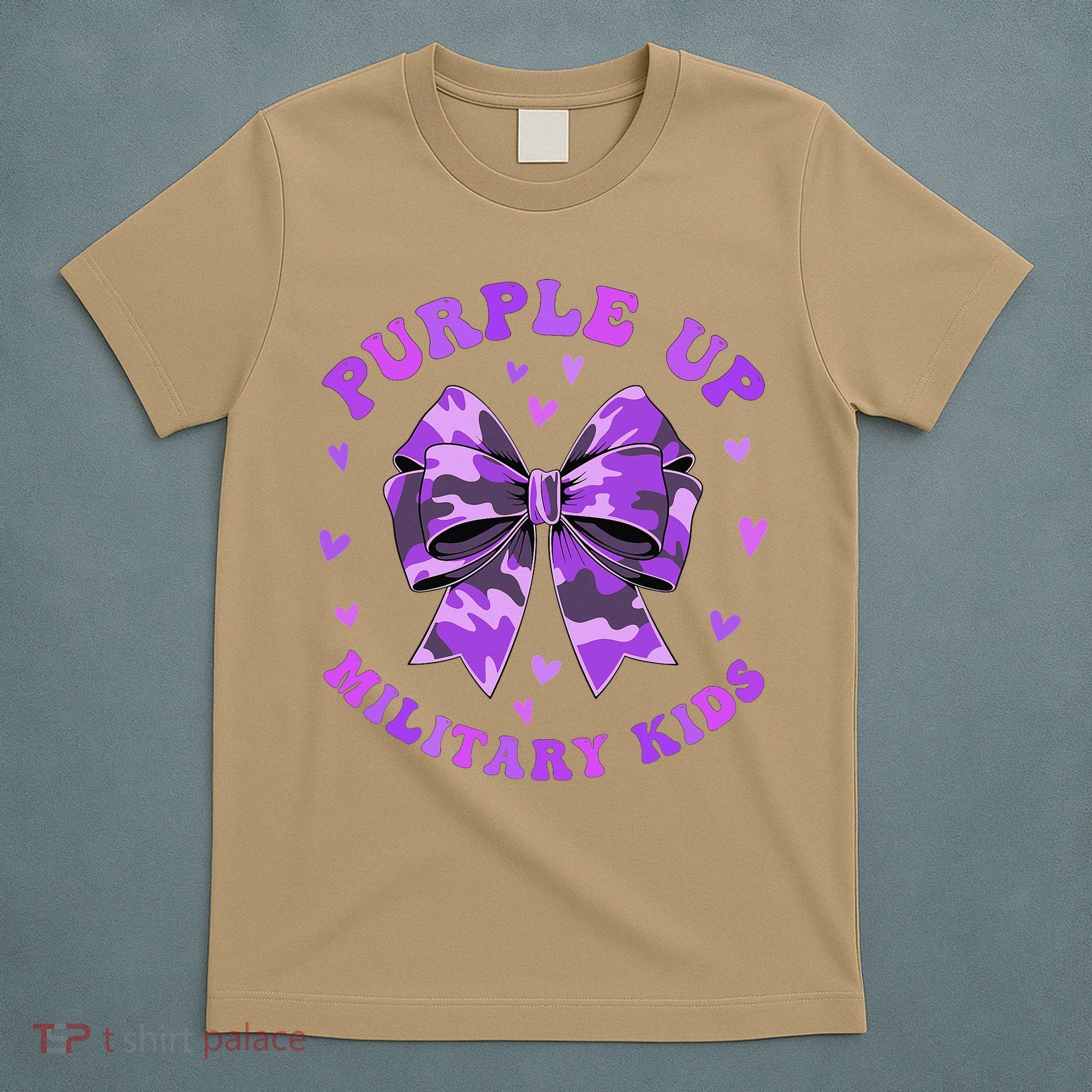 Purple Up Child Coquette Bow Camo Groovy Military T-Shirt