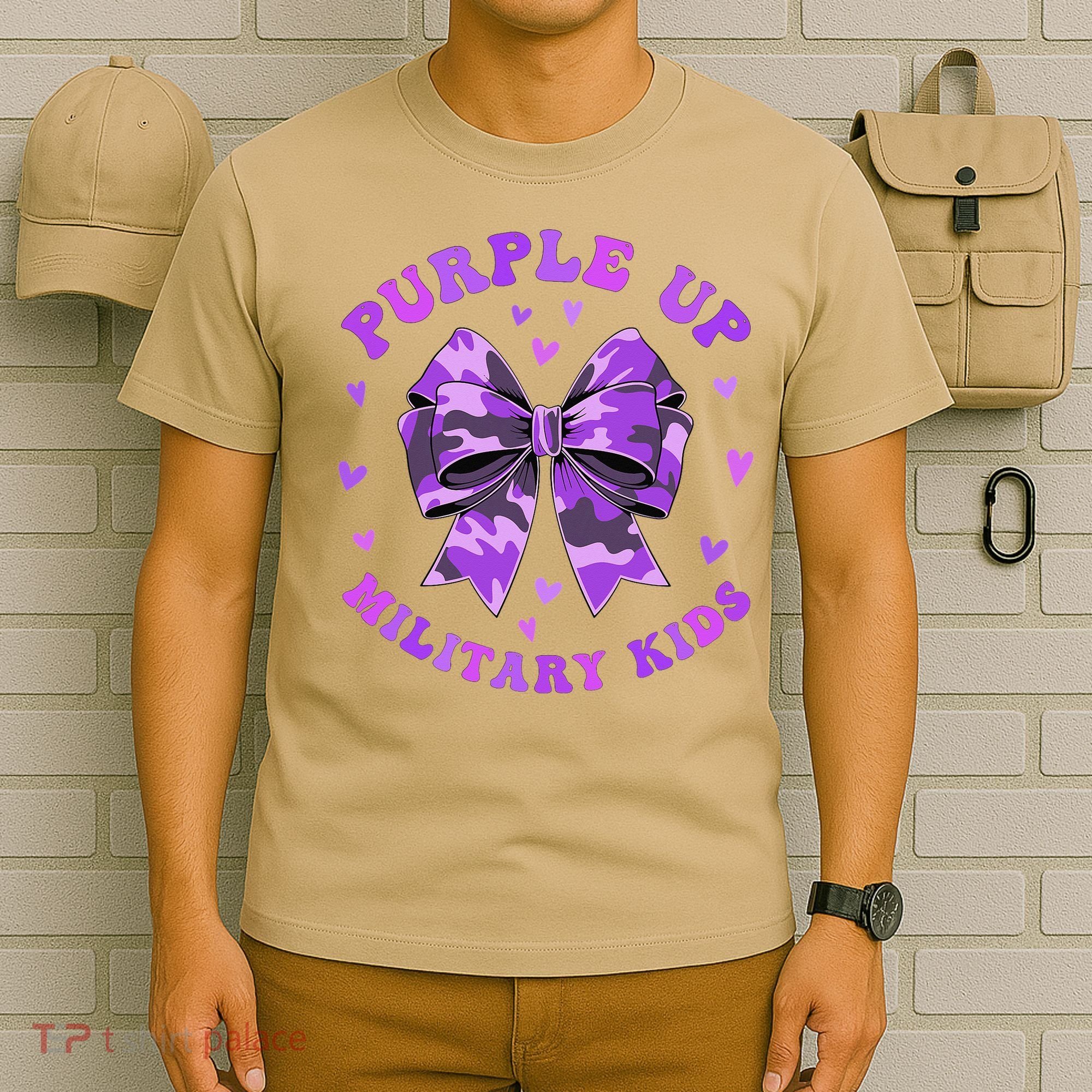 Purple Up Child Coquette Bow Camo Groovy Military T-Shirt