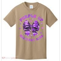 Purple Up Child Coquette Bow Camo Groovy Military Kids T-Shirt thumb 0