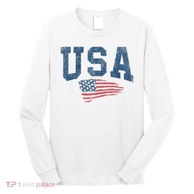 Patriotic USA  Distressed American Flag Long Sleeve Shirt