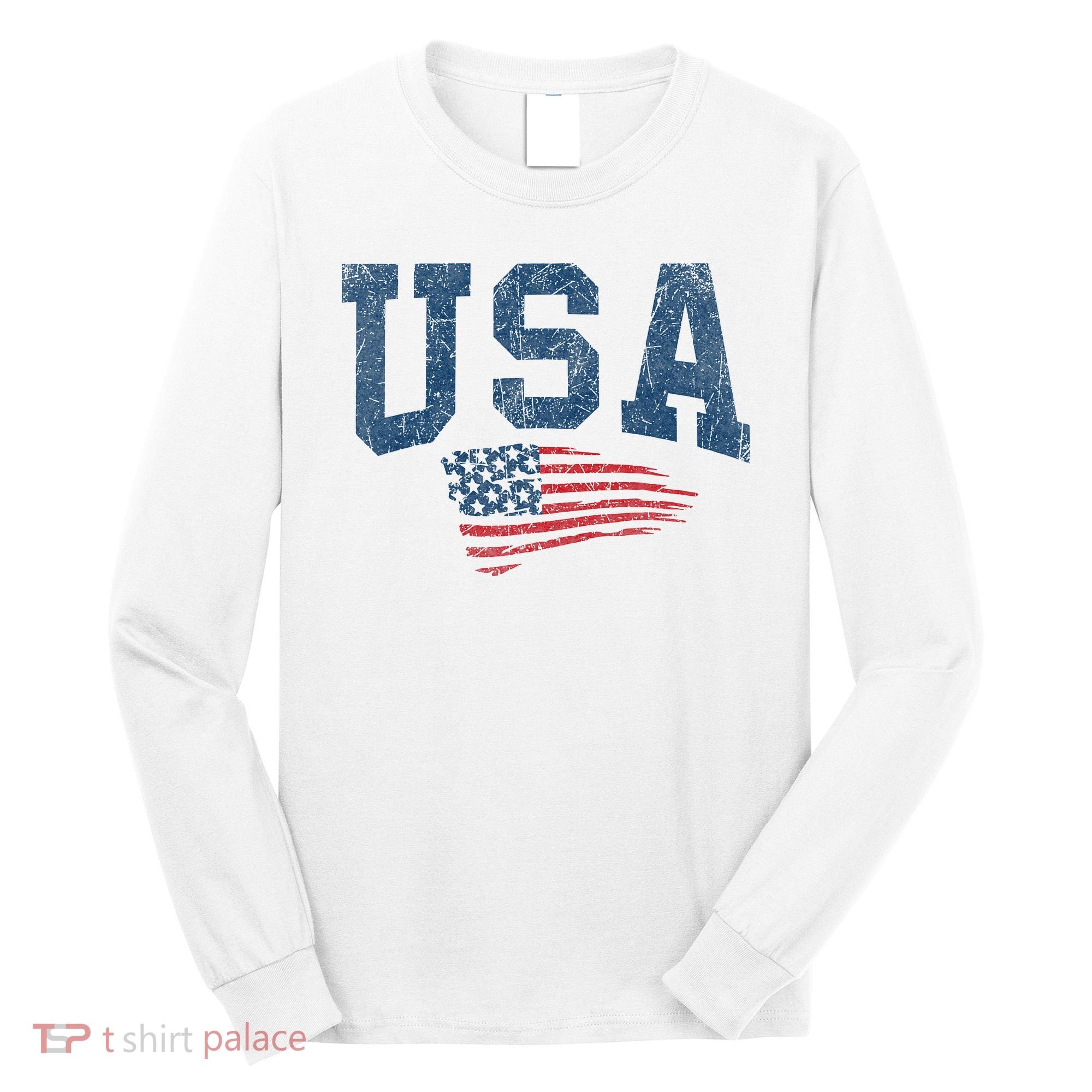 Patriotic USA  Distressed American Flag Long Sleeve Shirt