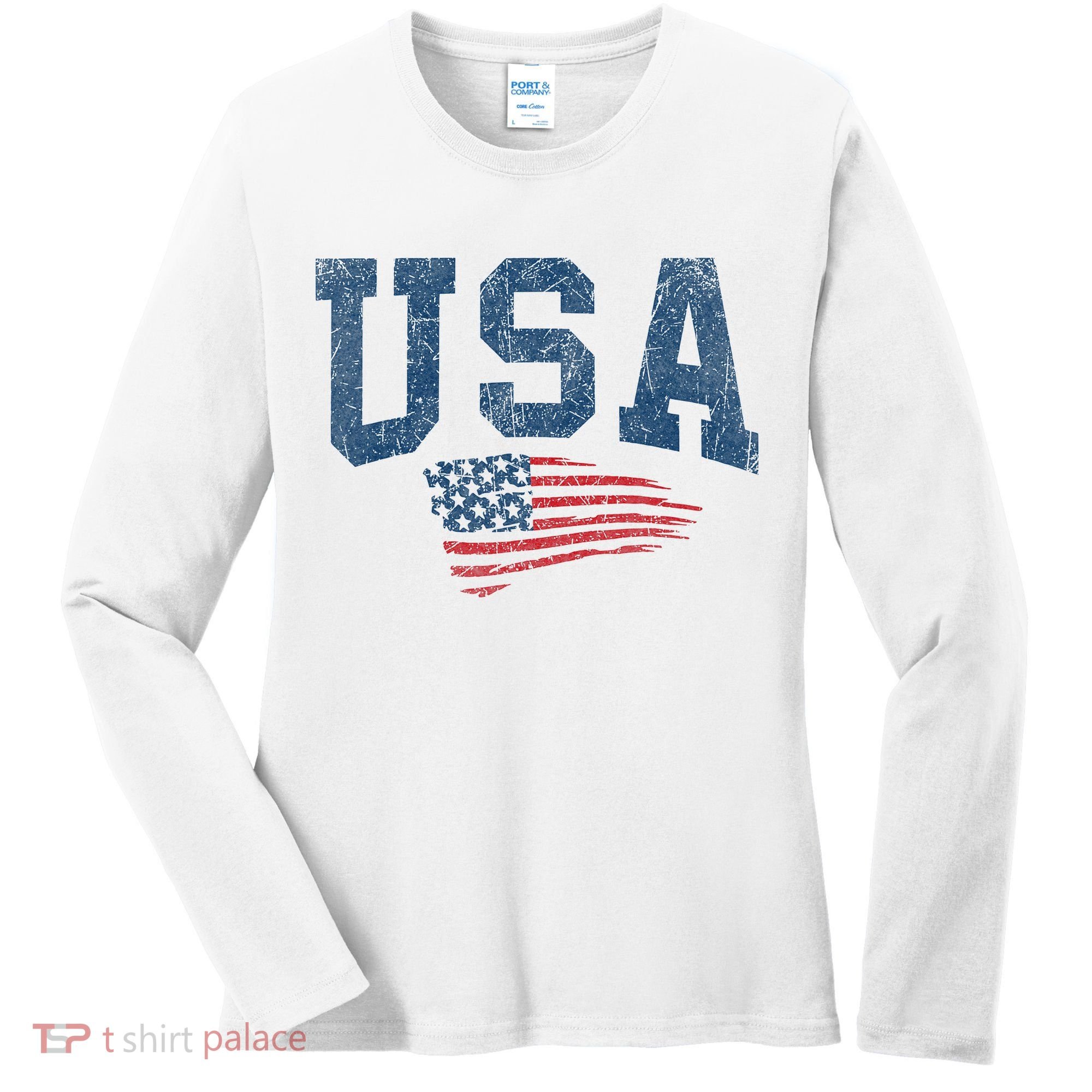 Patriotic USA  Distressed American Flag Women's Long Sleeve Shirt