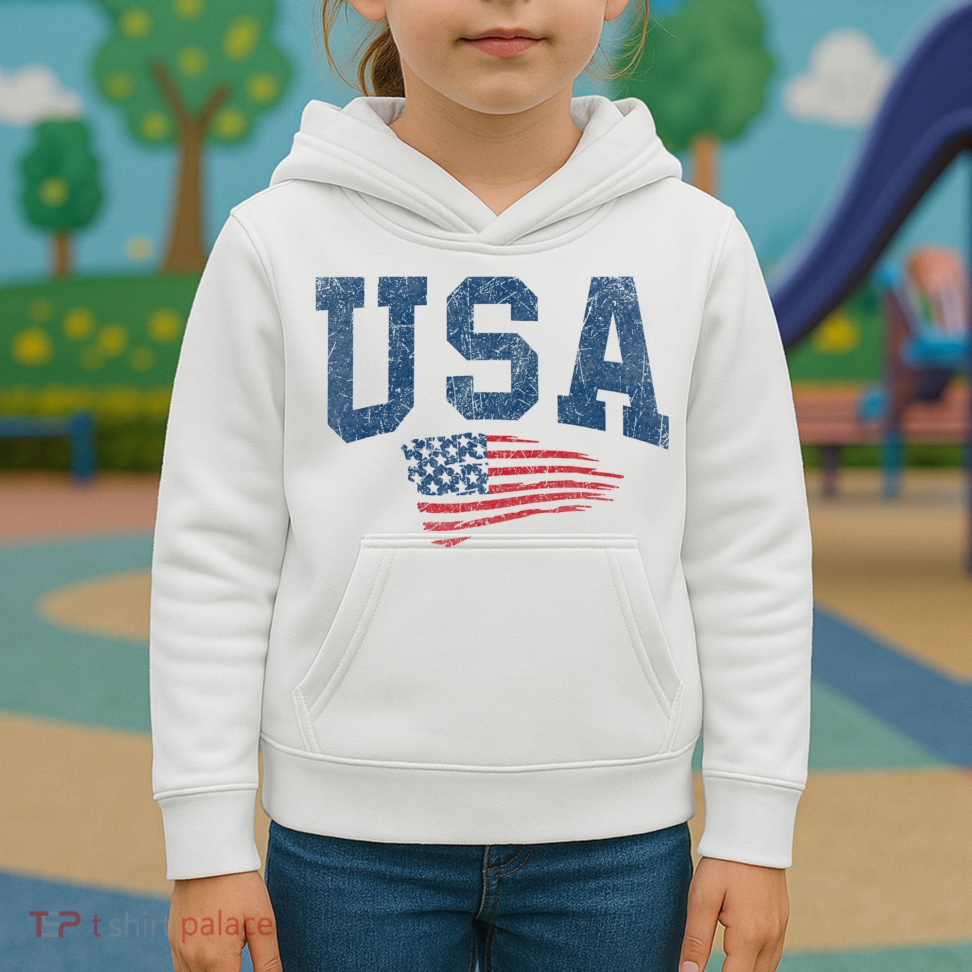 Patriotic USA  Distressed American Flag Kids Hoodie