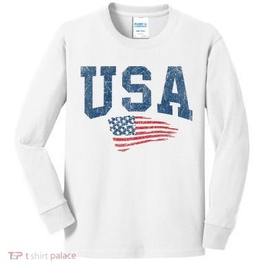 Patriotic USA  Distressed American Flag Kids Long Sleeve Shirt