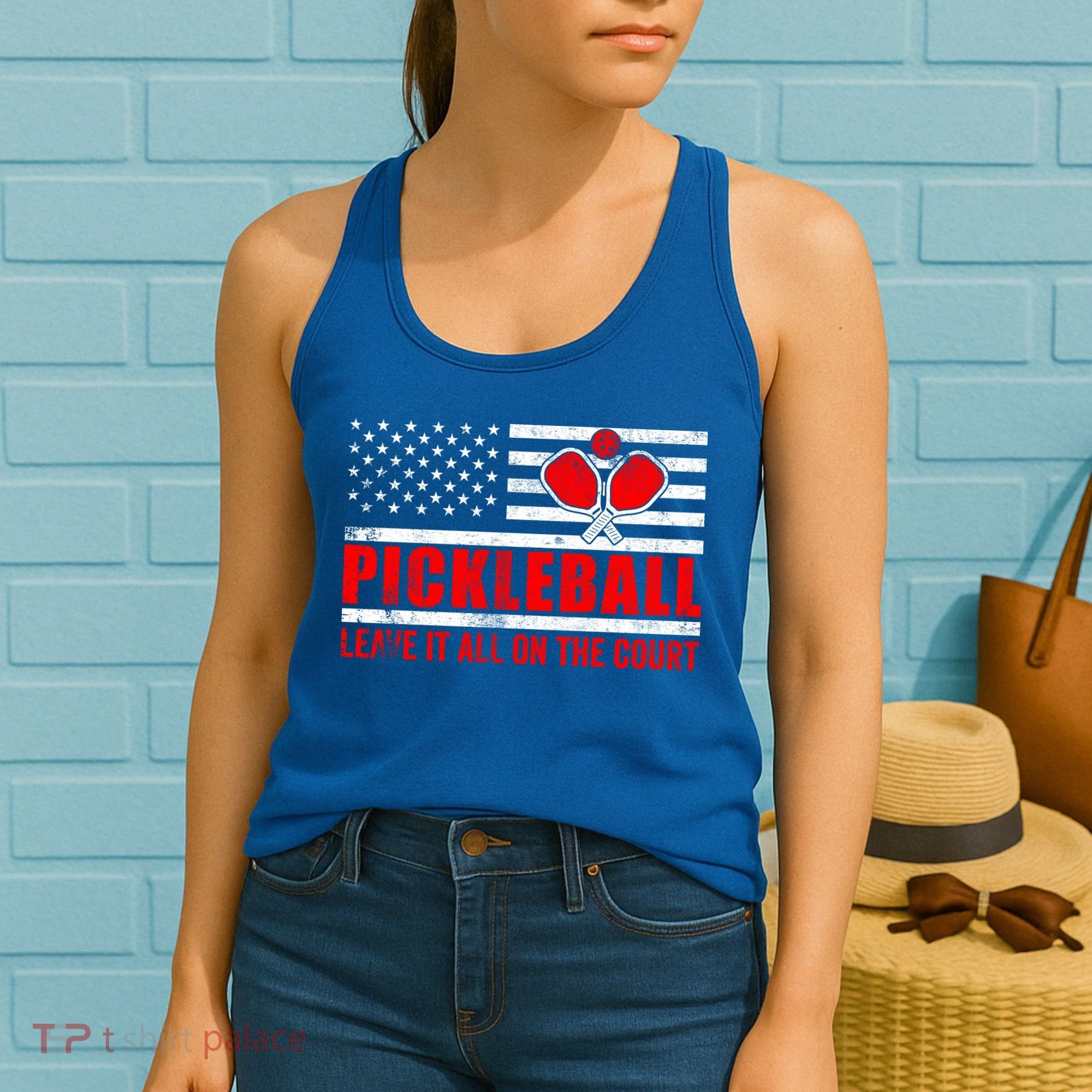 Pickleball USA Flag Leave It All On The Court Pickle Ball Women's Tank Top