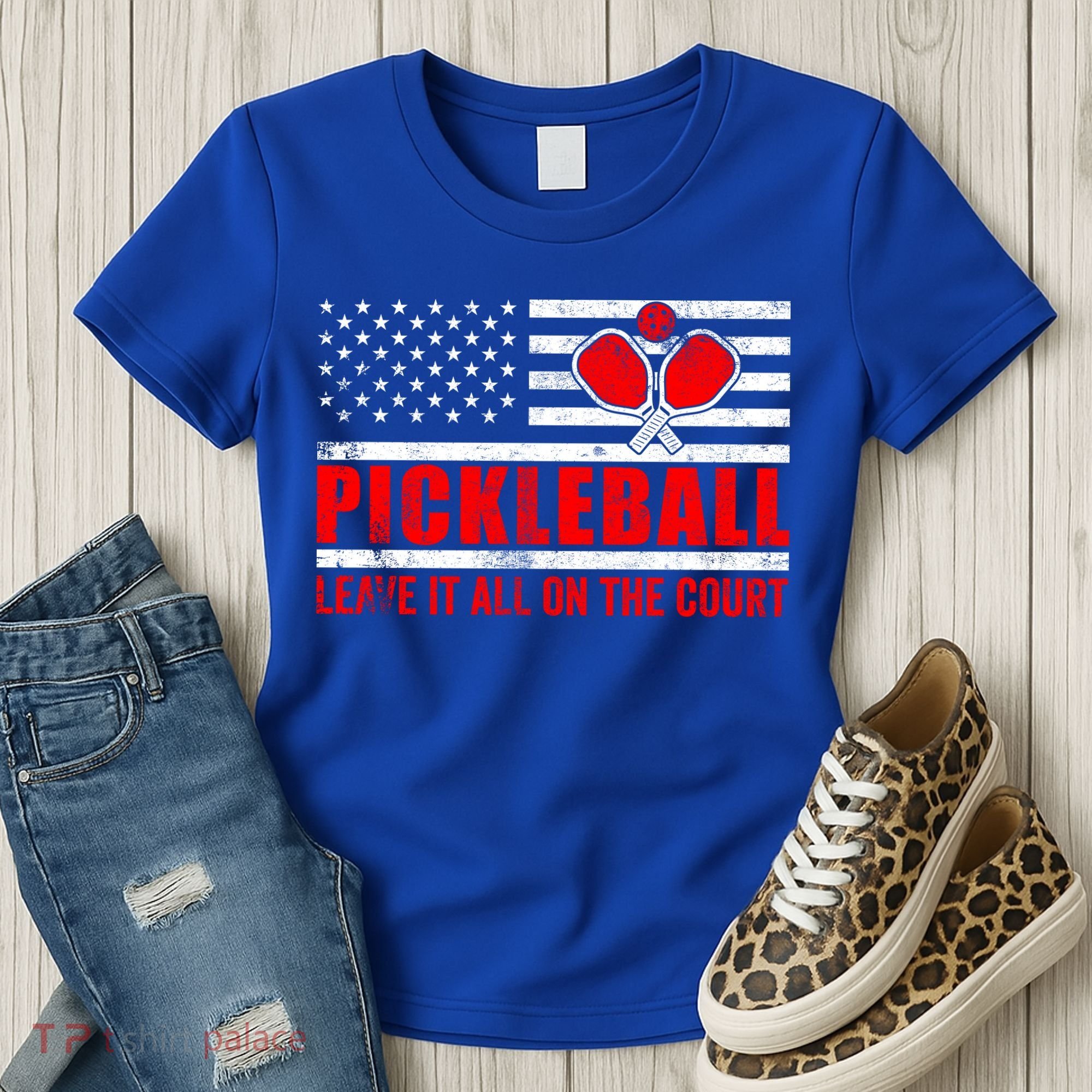 Pickleball USA Flag Leave It All On The Court Pickle Ball Women's T-Shirt