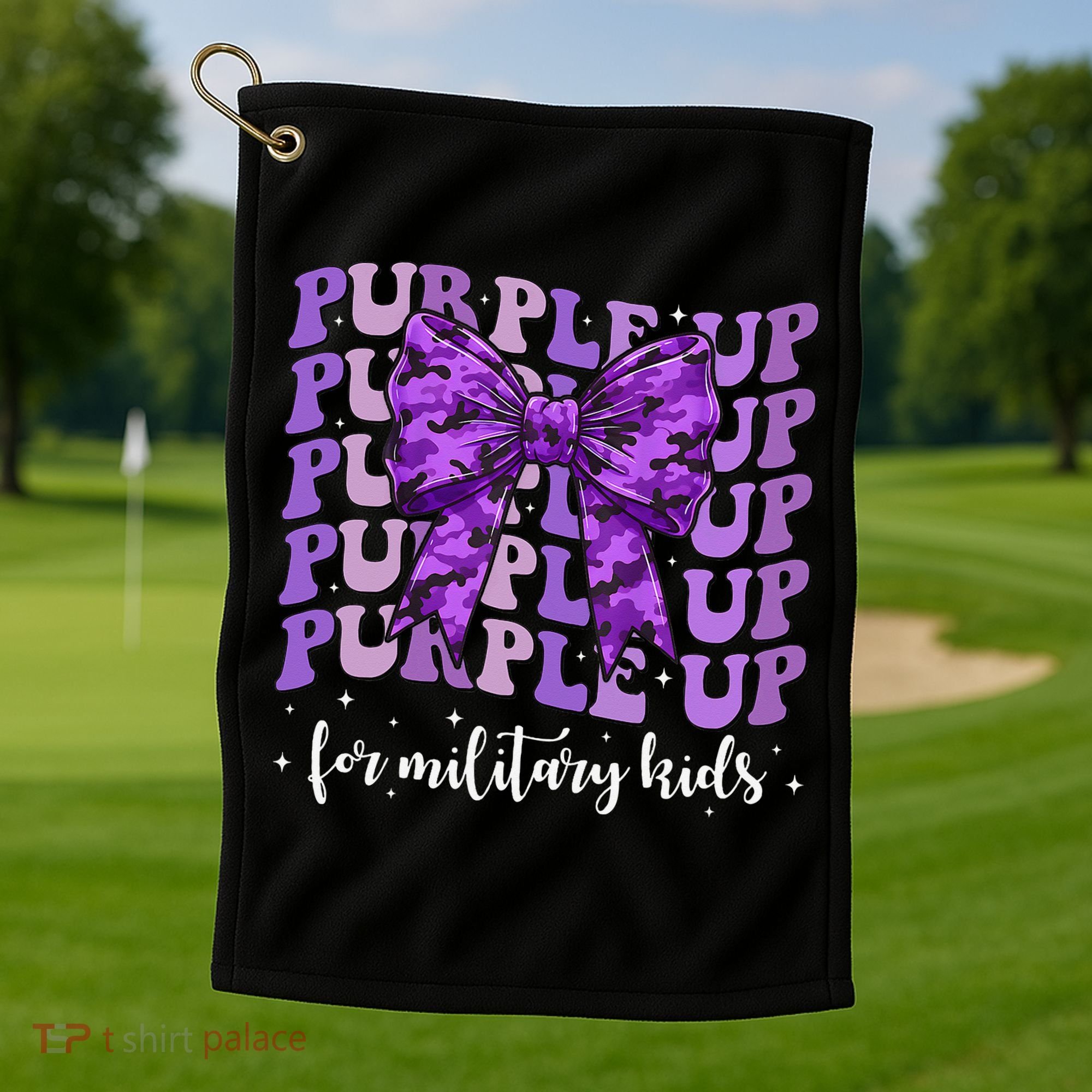 Purple Up For Military Coquette Bow Camo Child Golf Towel
