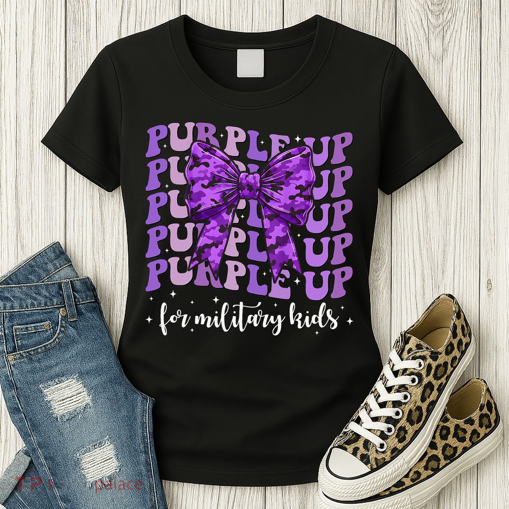 Purple Up For Military Coquette Bow Camo Child Women's T-Shirt
