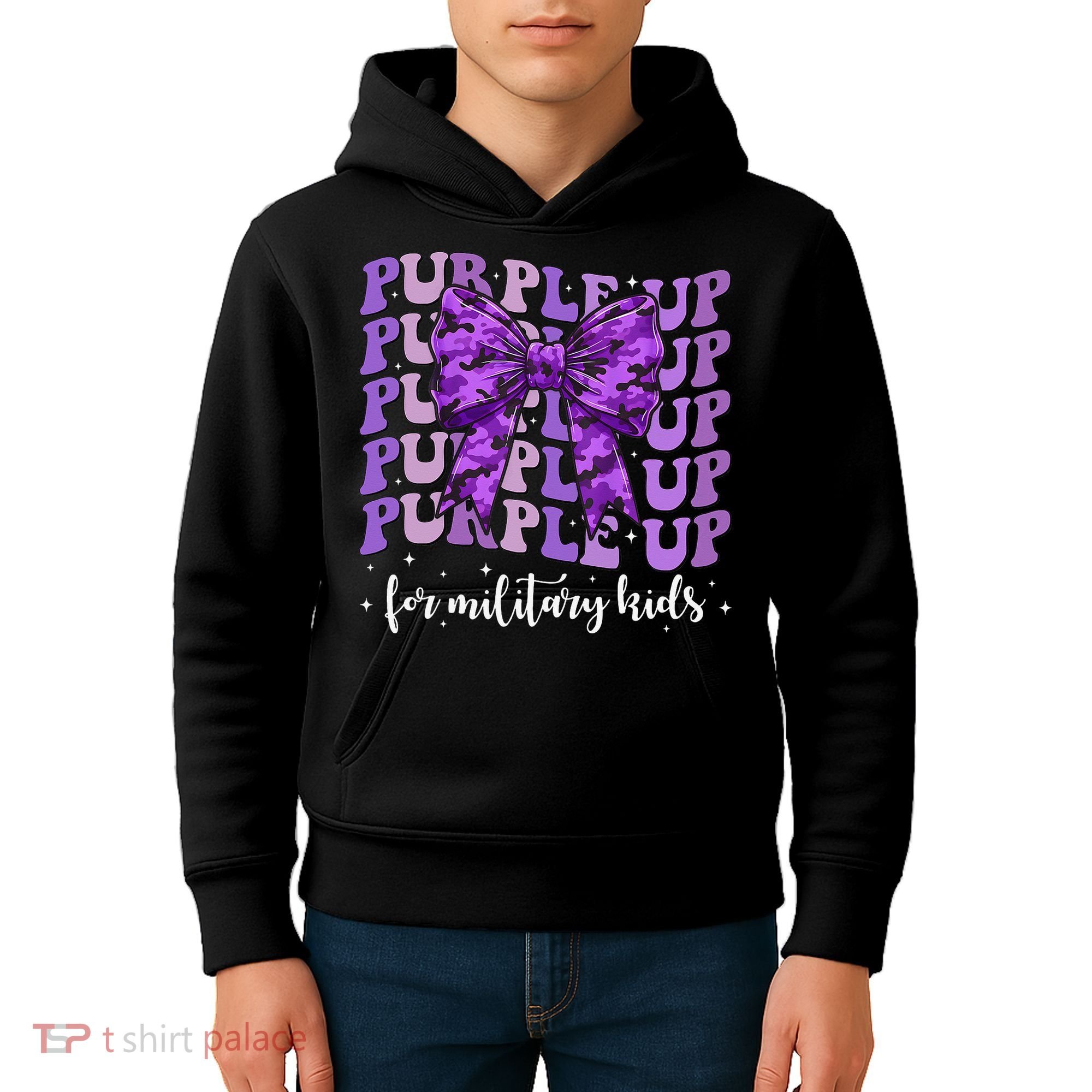 Purple Up For Military Coquette Bow Camo Child Kids Hoodie