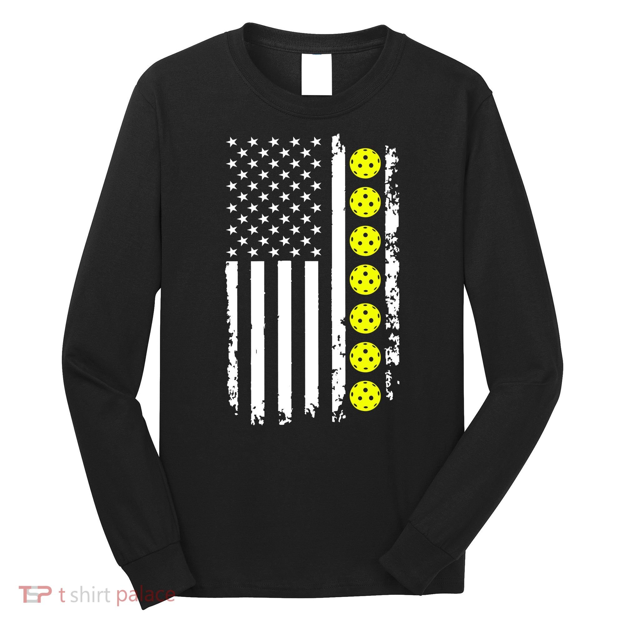 Pickleball USA Flag American Sport Long Sleeve Shirt